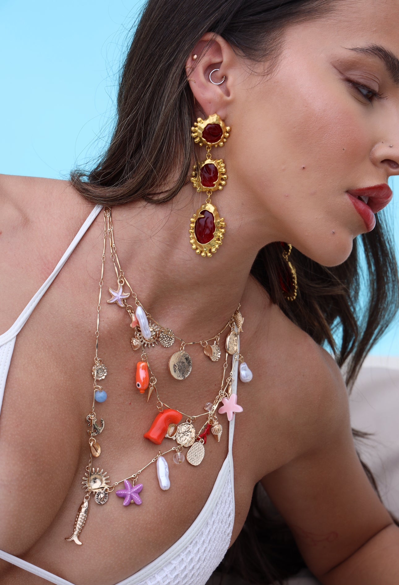 Moonlit Riviera Earring in Red Stone