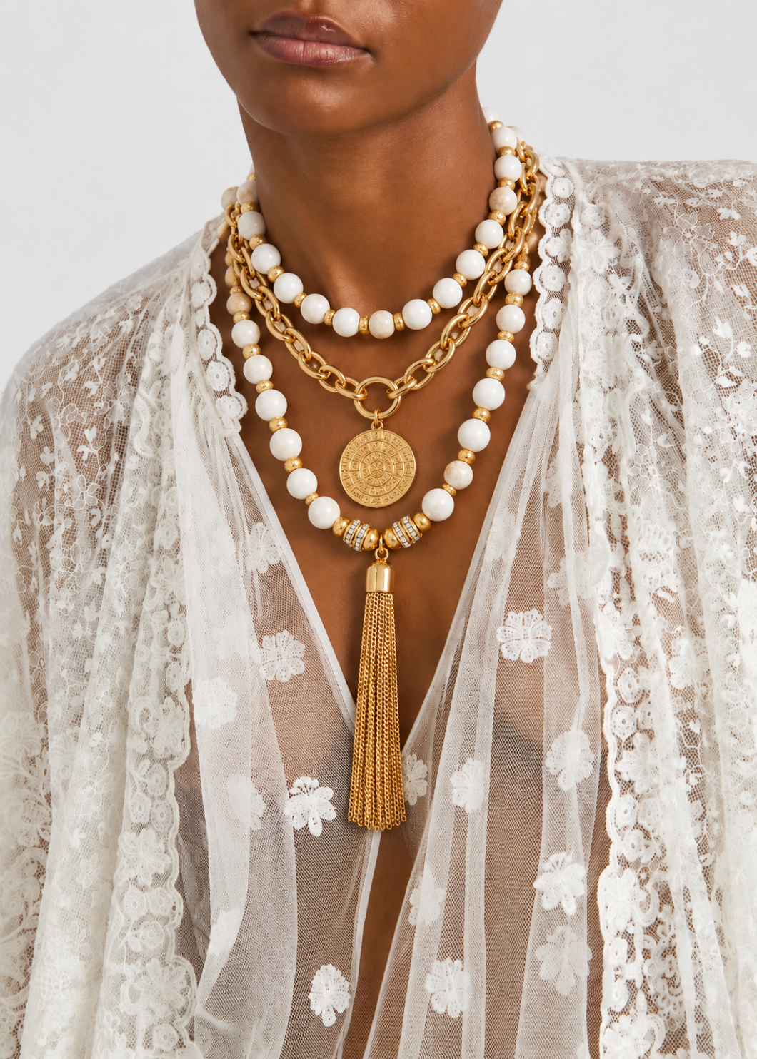 Cruz Charm Necklace Stack White
