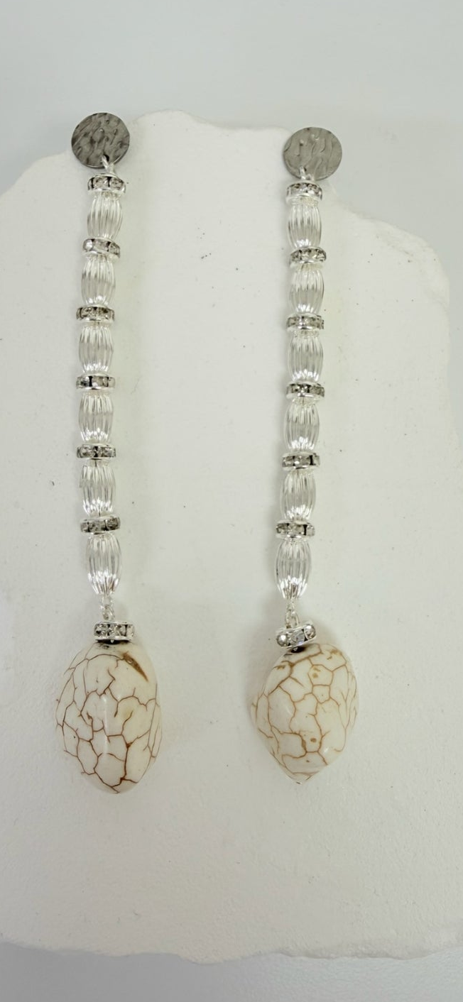 AMALFI WHITE & SILVER COLUMN EARRINGS