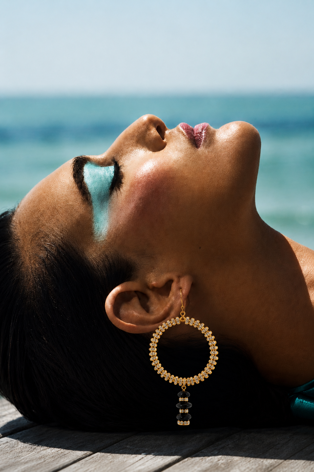 Monaco Black and Gold Crystal Hoops