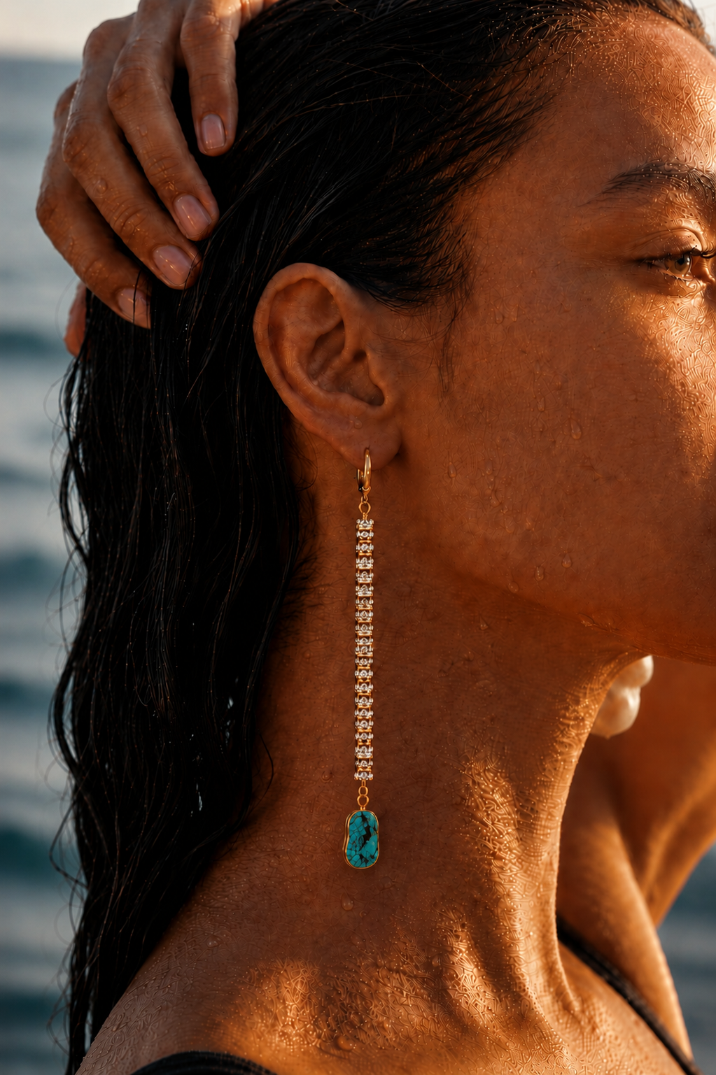 Golden Hour Crystal Turquoise Duster Earrings