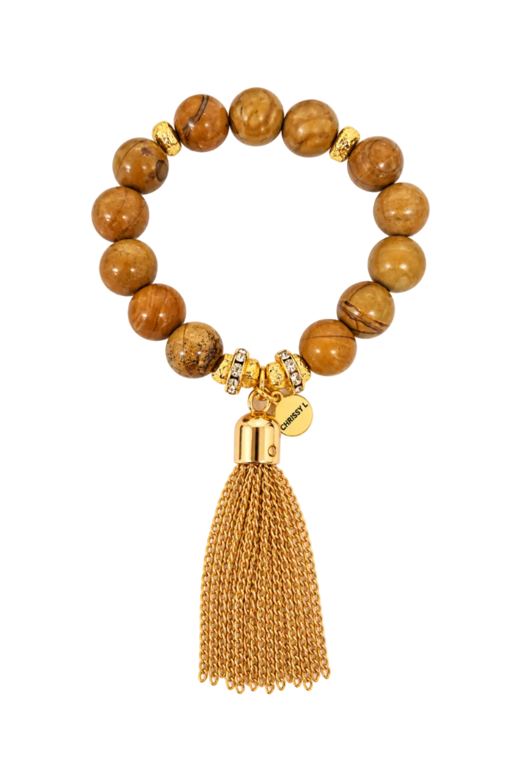 Cruz Charm Large Tassel Bracelet Camel