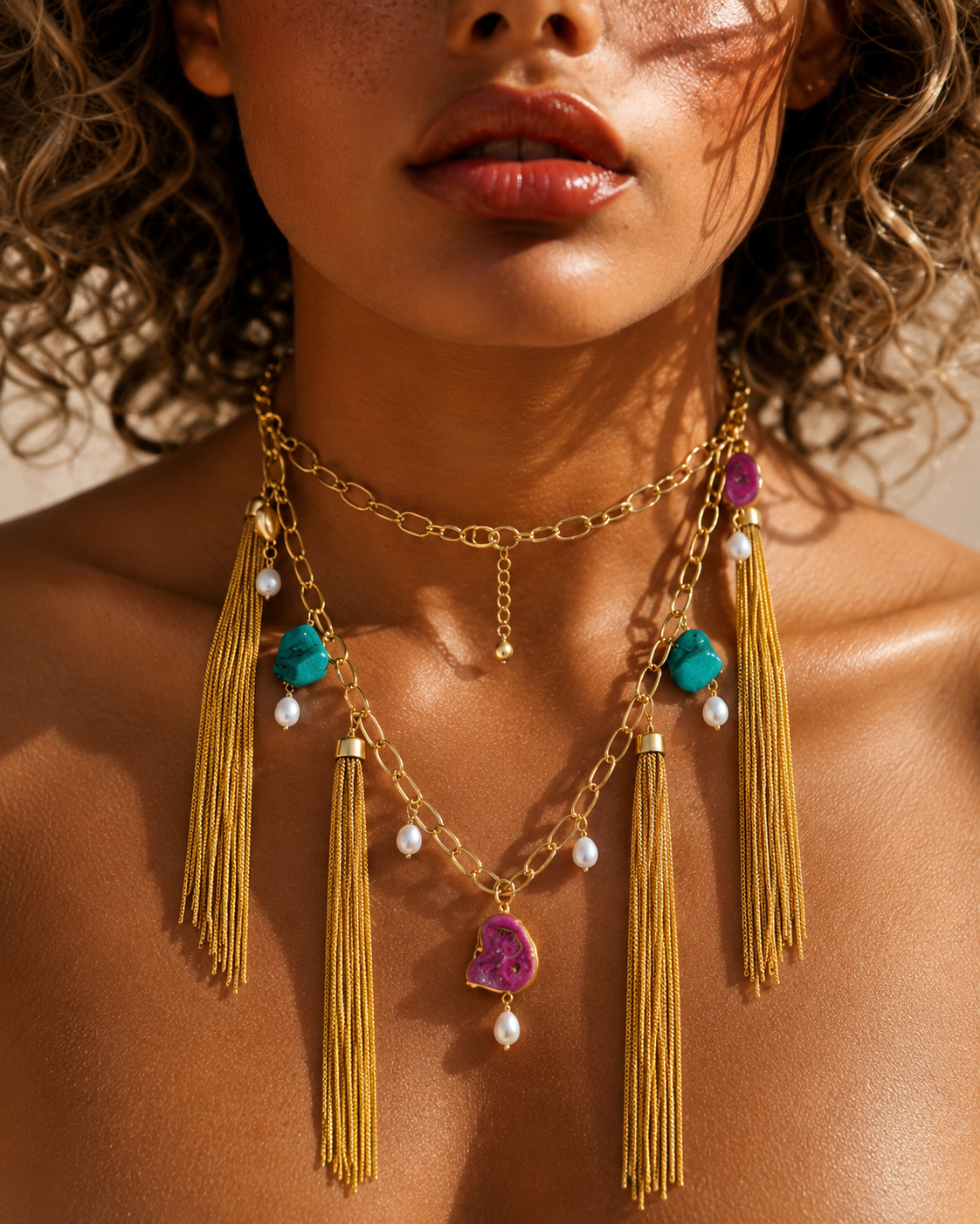 Gilded Shores Necklace in Turquoise and Amethyst