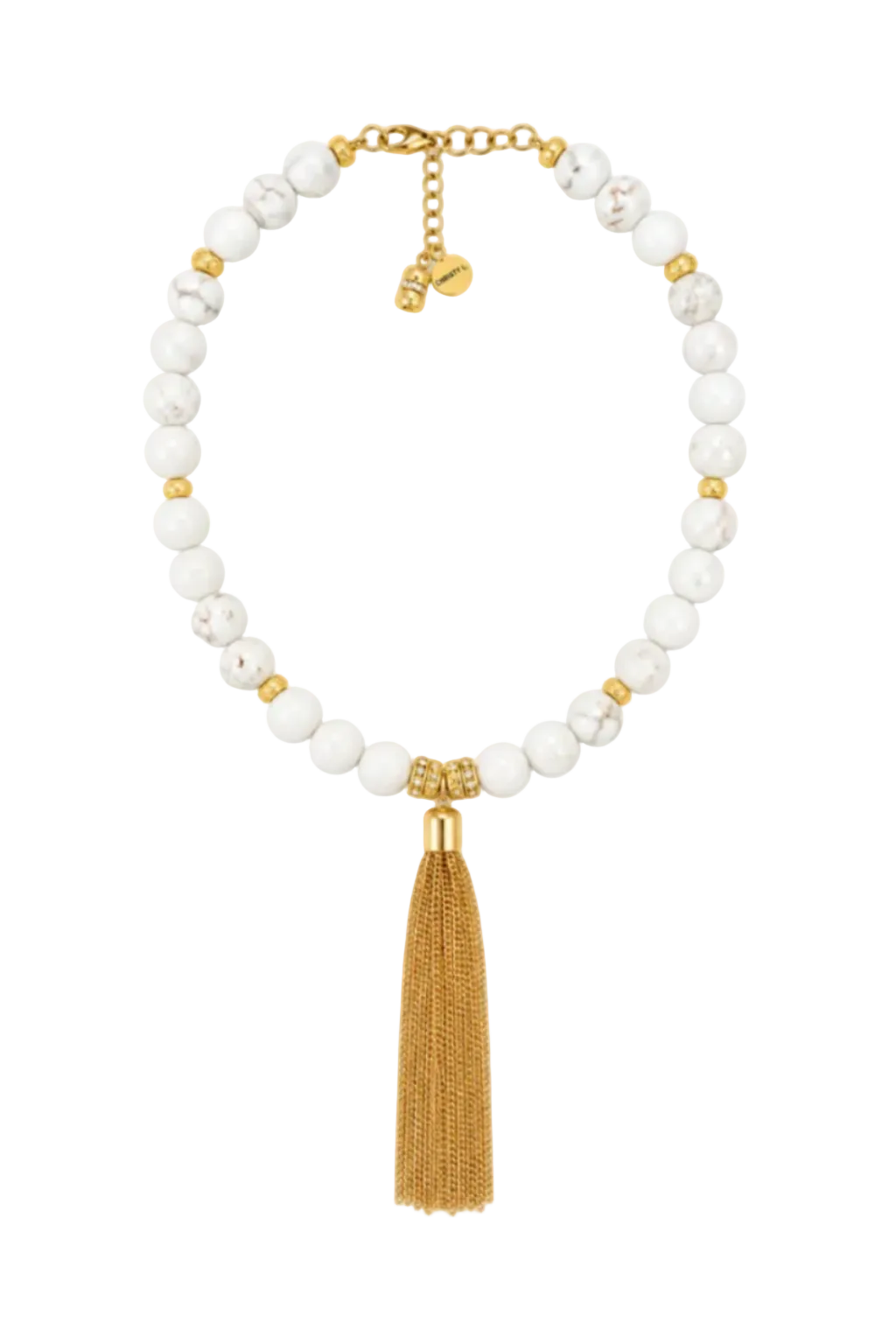 Cruz Charm Tassel Necklace White