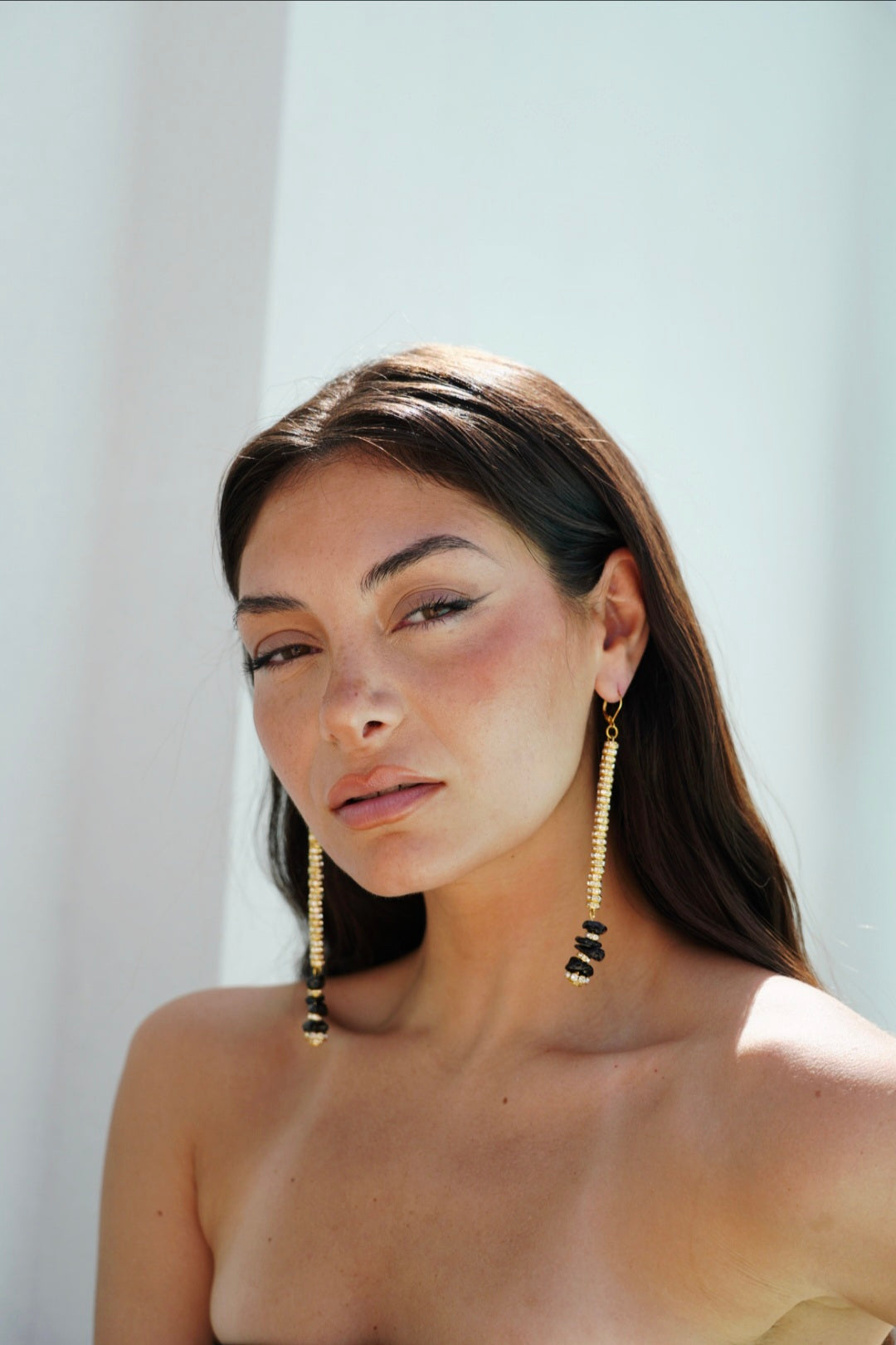 Noir Cascade Gold Crystal Duster Earrings