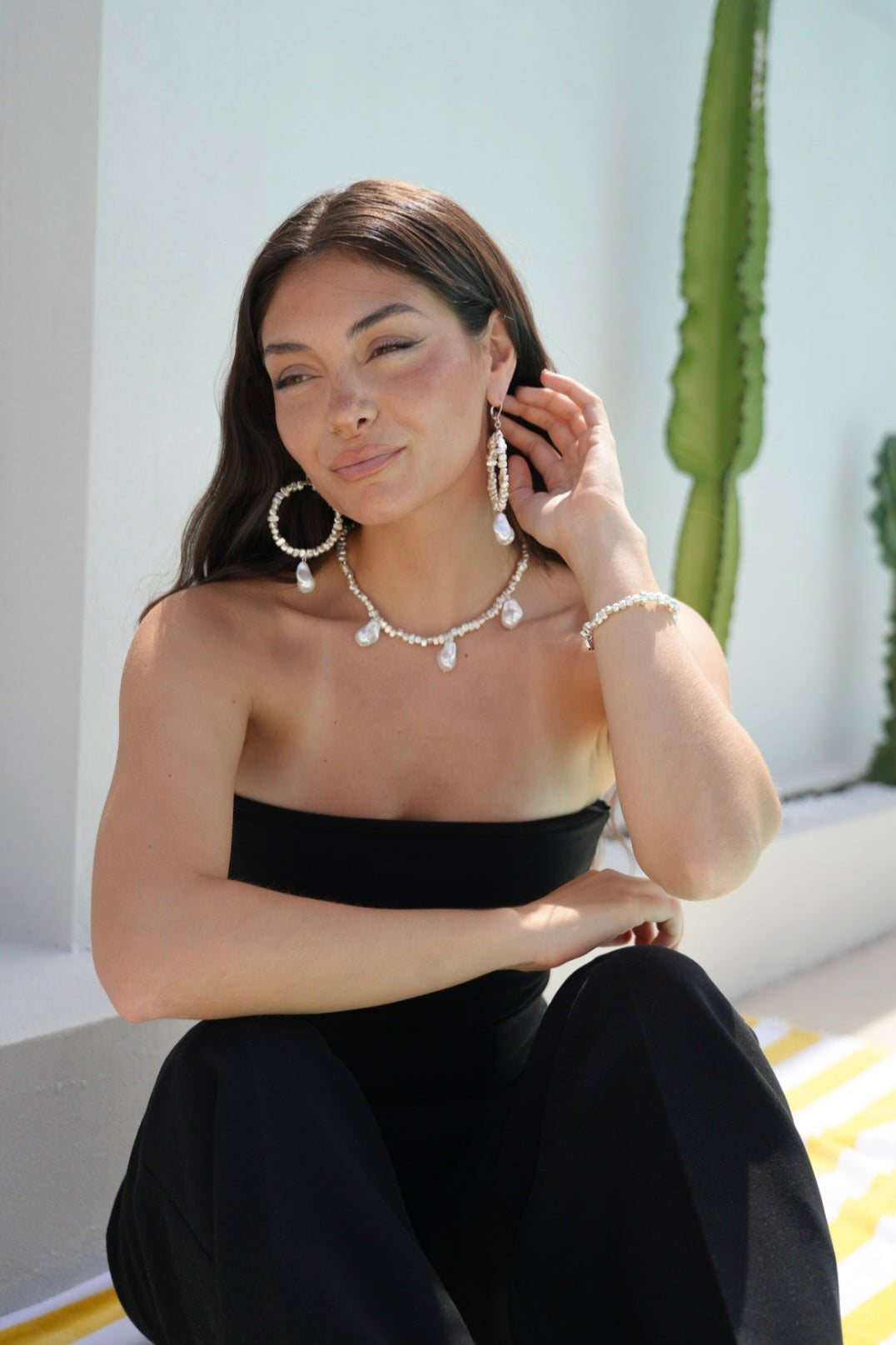 Amalfi Waters Triple Pearl Necklace Silver