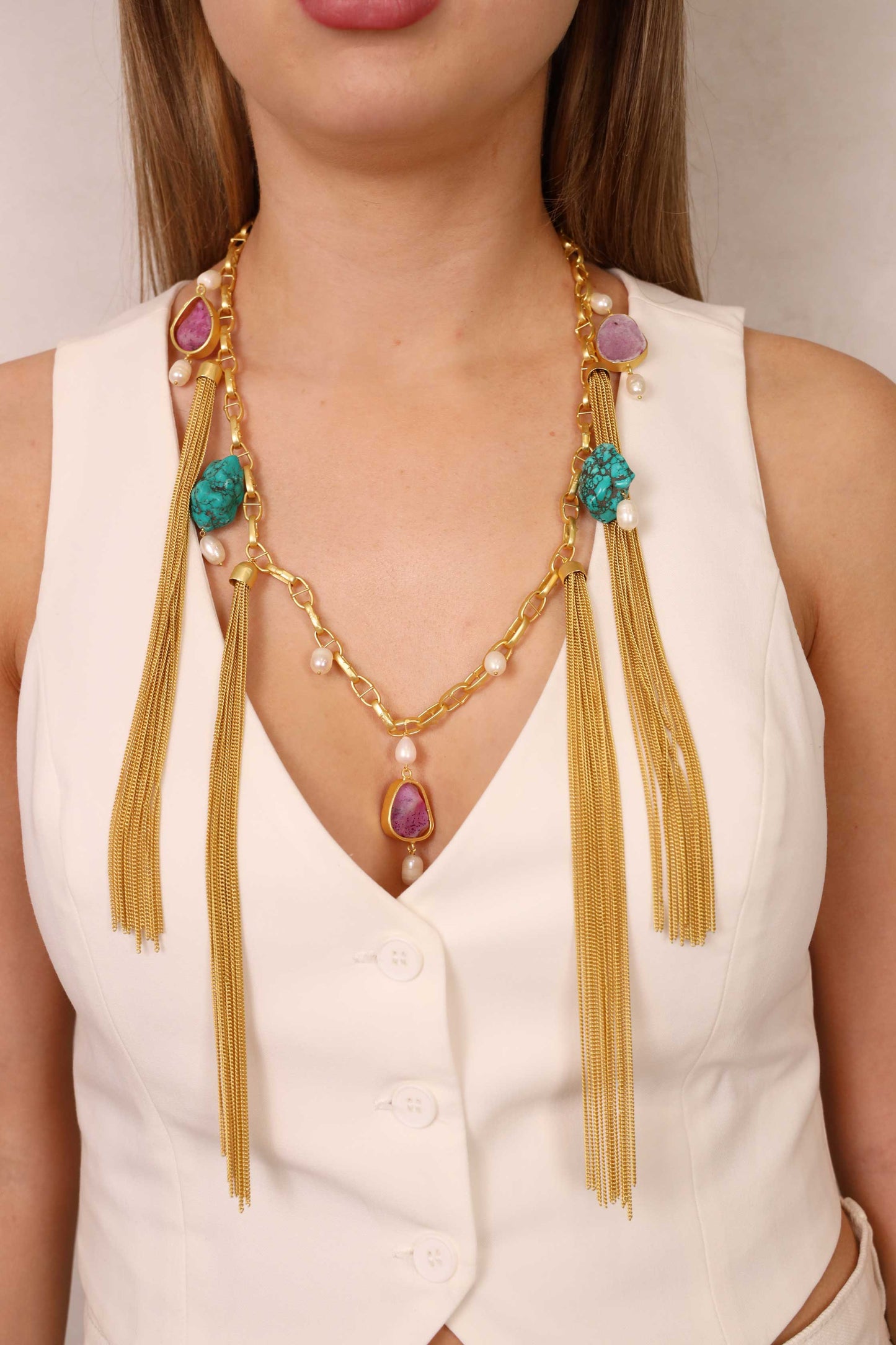 Gilded Shores Necklace in Turquoise and Amethyst