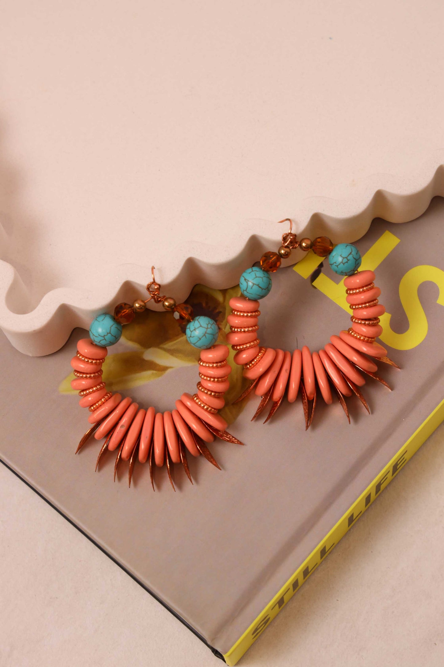 Thoughts In Flight Earrings in Coral & Gold