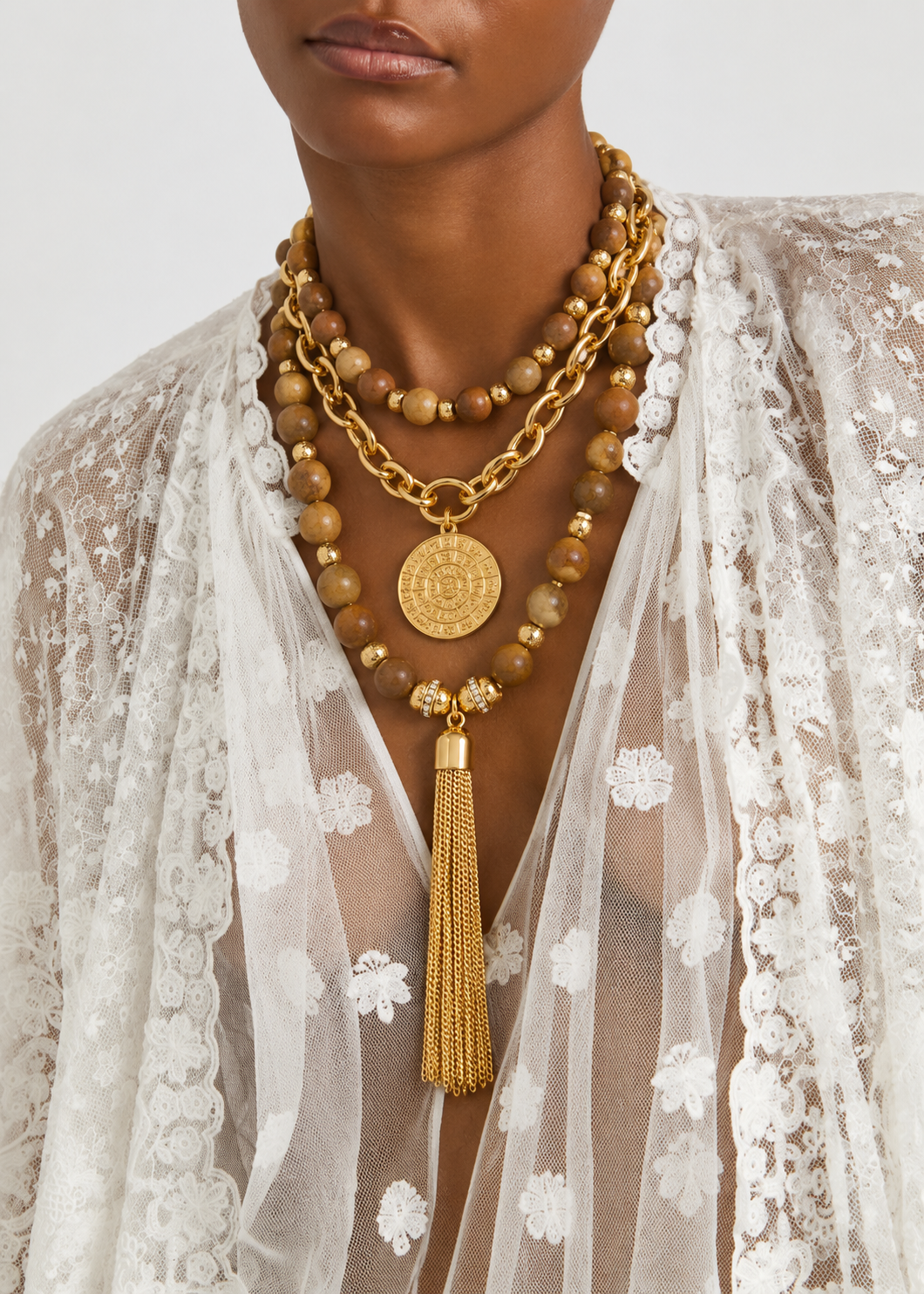 Cruz Charm Necklace Stack Camel