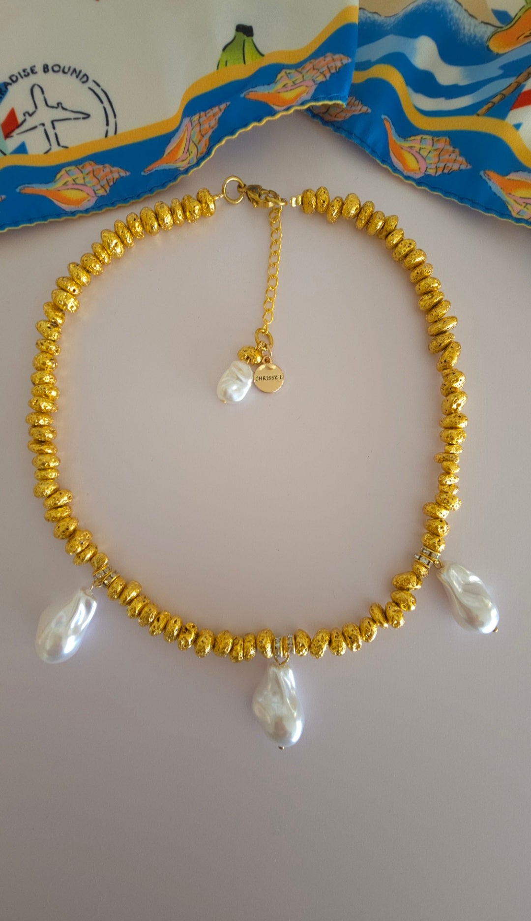 Amalfi Waters Triple Pearl Gold Necklace