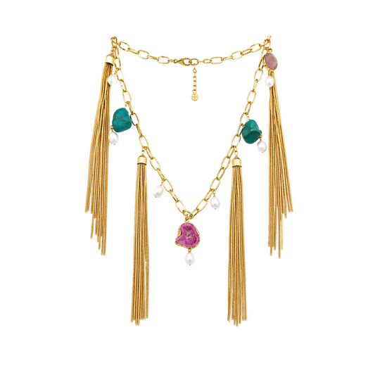 Gilded Shores Necklace in Turquoise and Amethyst