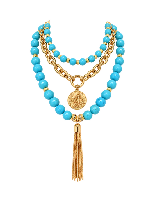 Cruz Charm 3 X Necklace Stack Turquoise