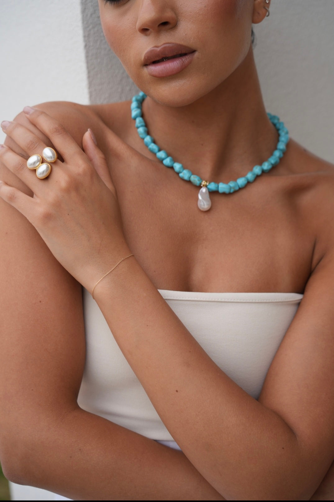 Amalfi Turquoise and Pearl Micro Necklace