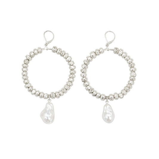 Amalfi Soleil Silver and Pearl Hoop Earrings