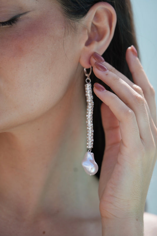 Golden Hour Crystal Silver Duster Earrings