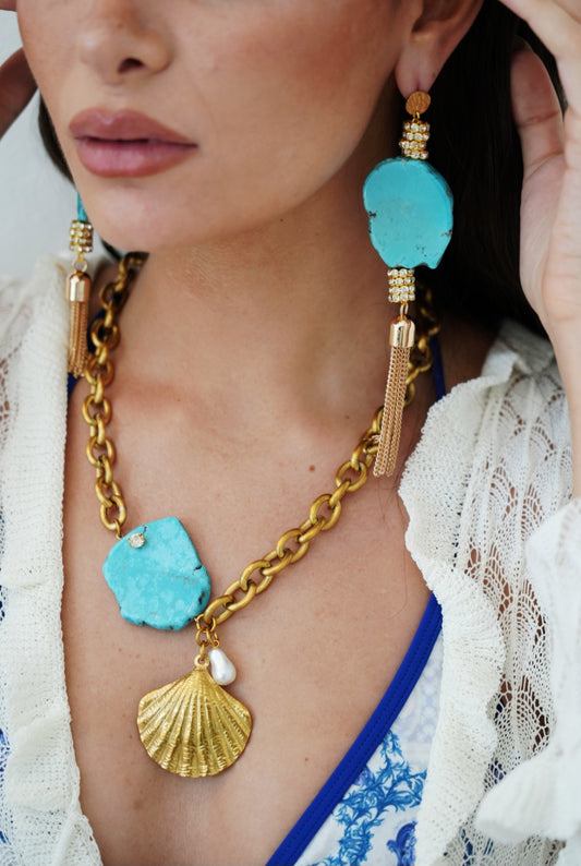 Azzura Statement Turquoise Fringe Earrings