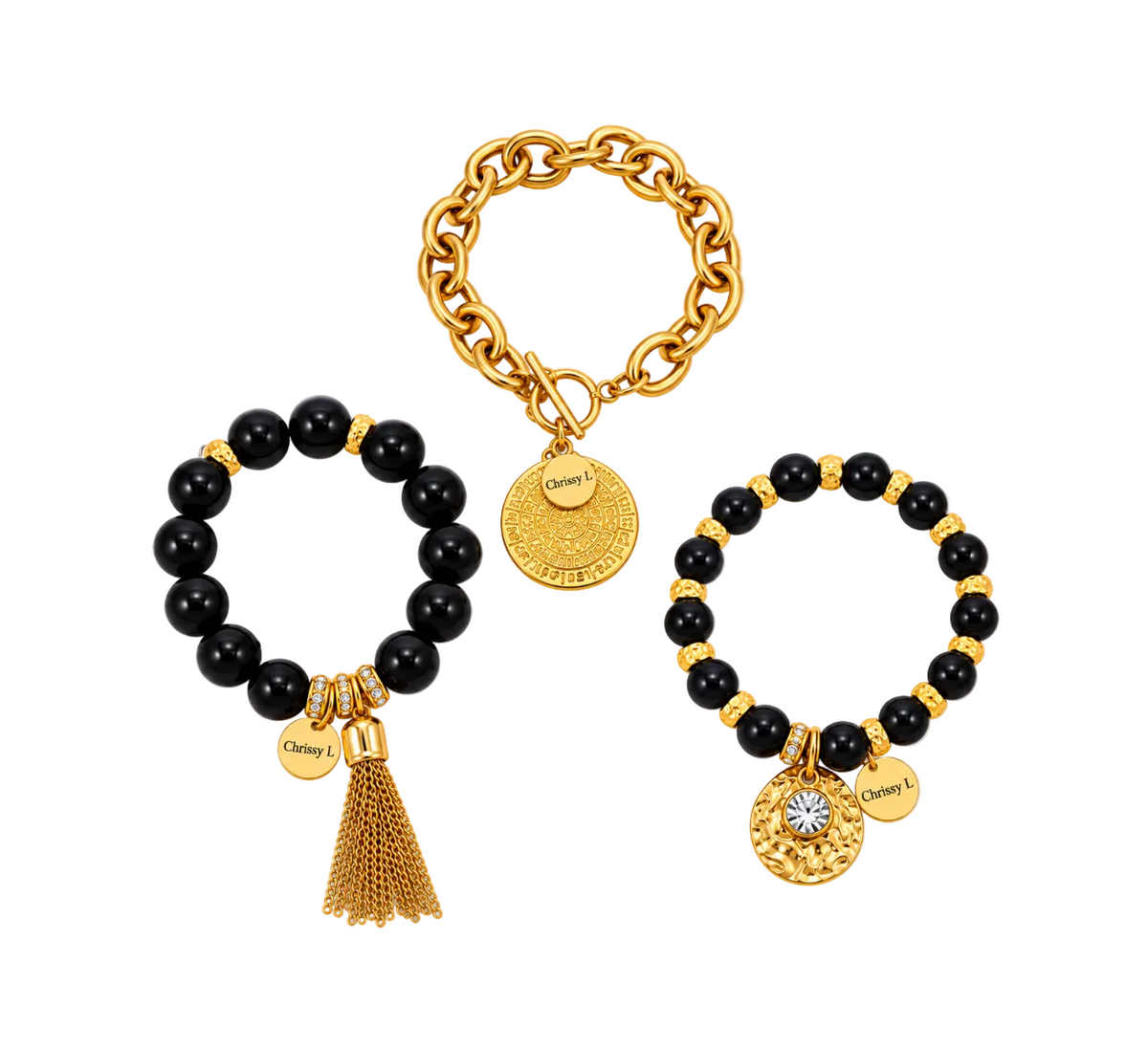 Cruz Charm Bracelet Stack Black