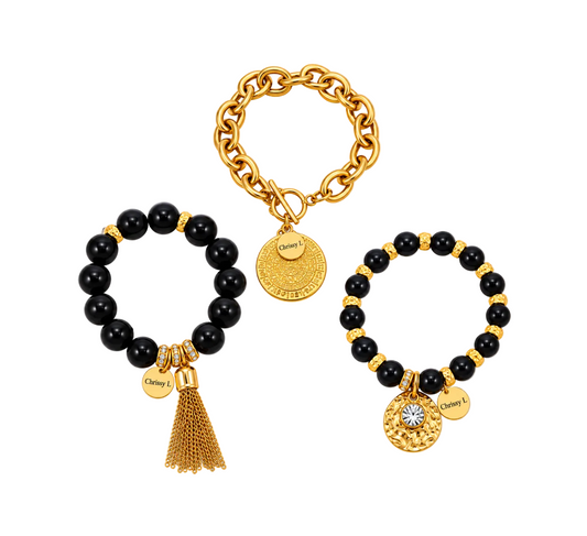 Cruz Charm  3 X Bracelet Stack Black