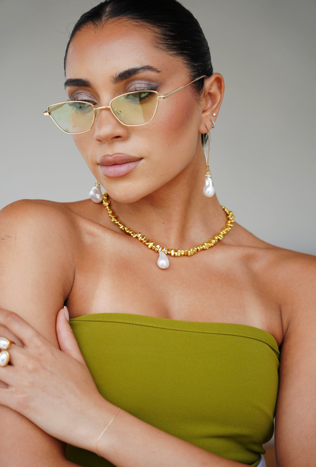 Lumiere Pearl and Gold Large Hook Earring