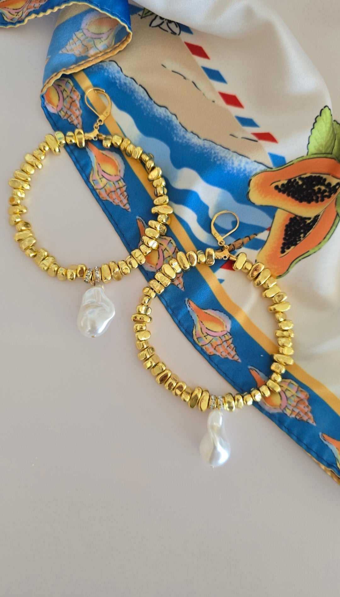 Golden Hour Gold Pearl Hoop Earrings