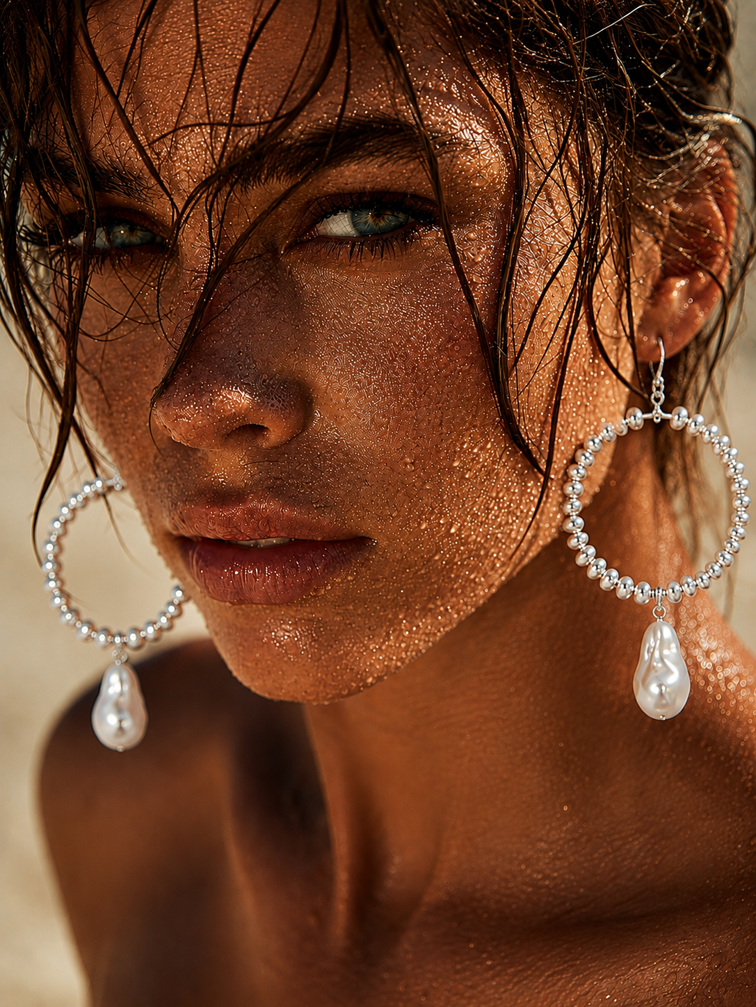 Amalfi Soleil Silver and Pearl Hoop Earrings