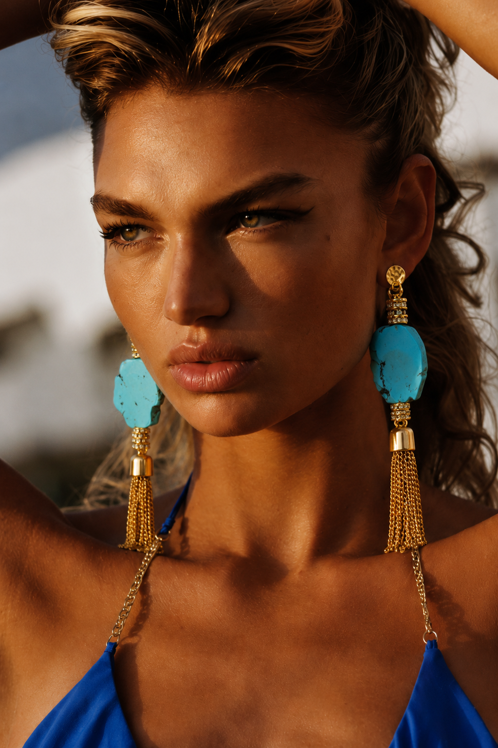 Azzura Statement Turquoise Fringe Earrings