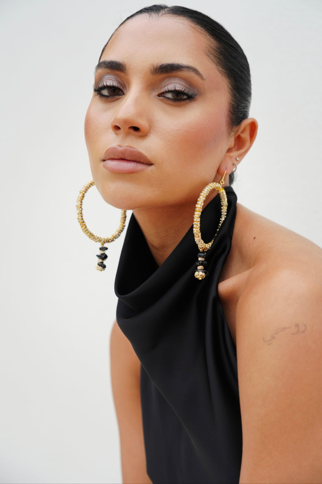 Monaco Black and Gold Crystal Hoops