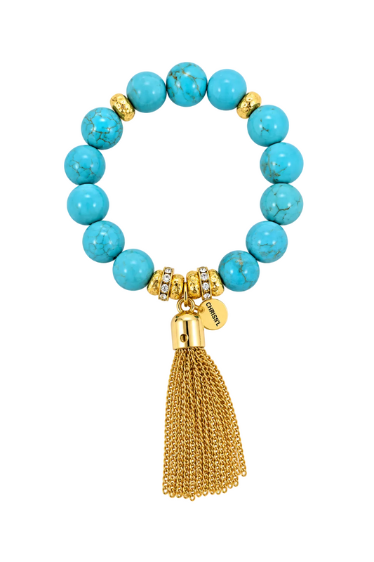 Cruz Charm Large Tassel Bracelet Turquoise