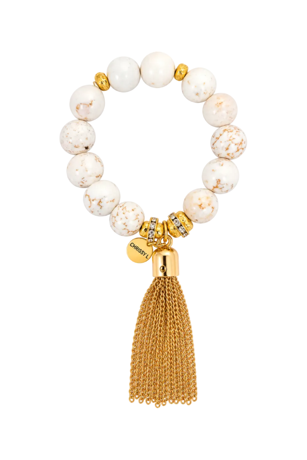 Cruz Charm Large Tassel Bracelet White