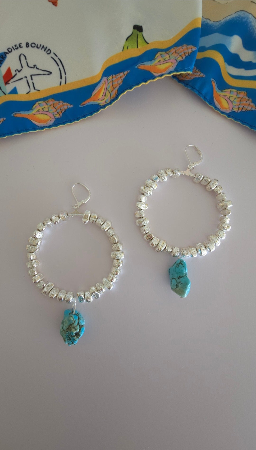 Amalfi Soleil Turquoise Silver Hoop Earrings