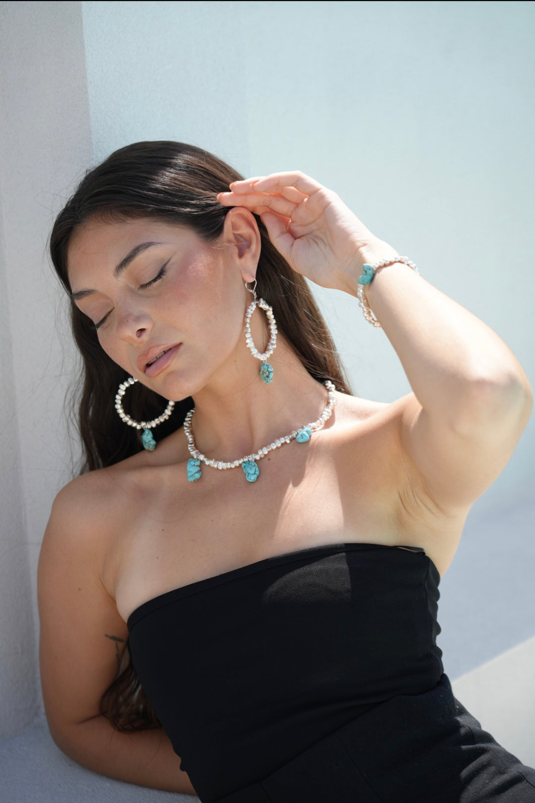 Amalfi Soleil Turquoise Silver Hoop Earrings