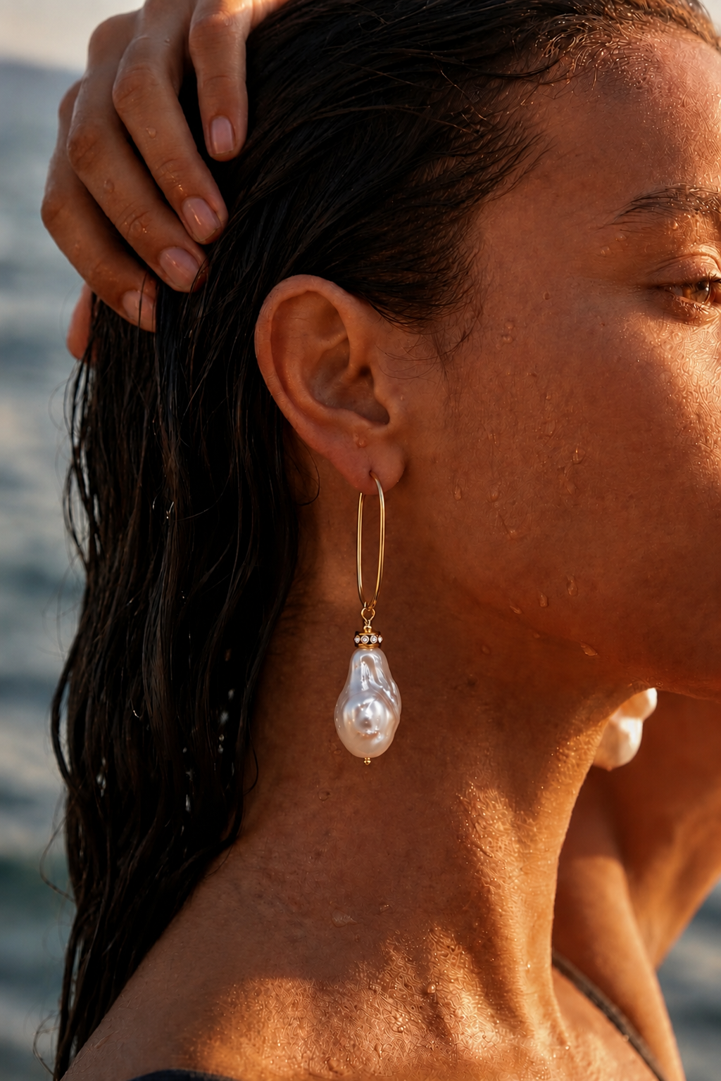 Lumiere Pearl and Gold Large Hook Earring