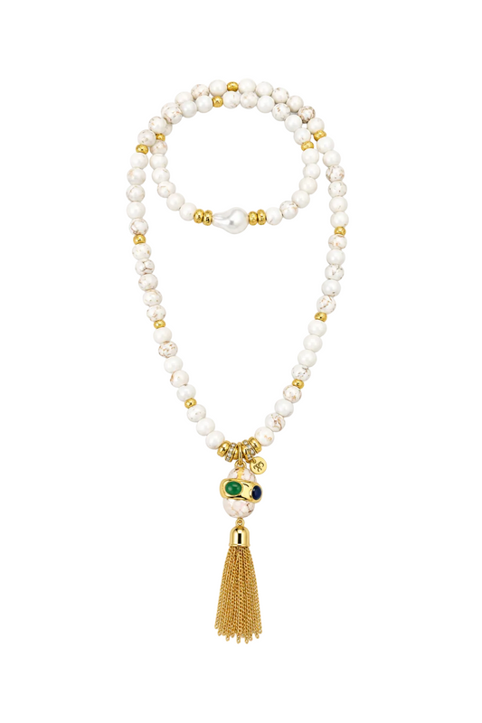 Cruz Charm Long Wrap Necklace White