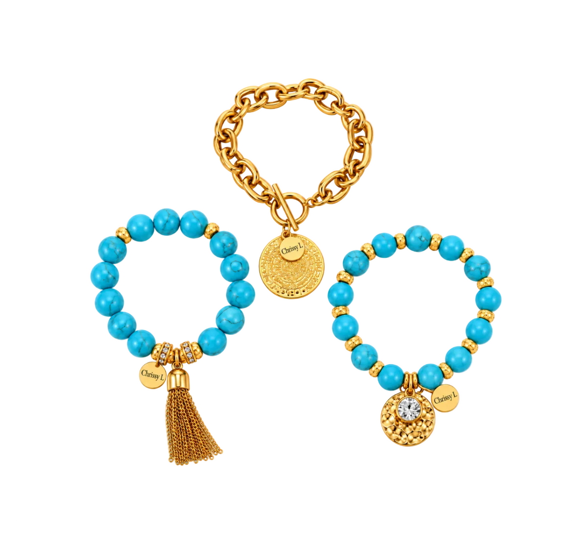 Cruz Charm Bracelet Stack Turquoise