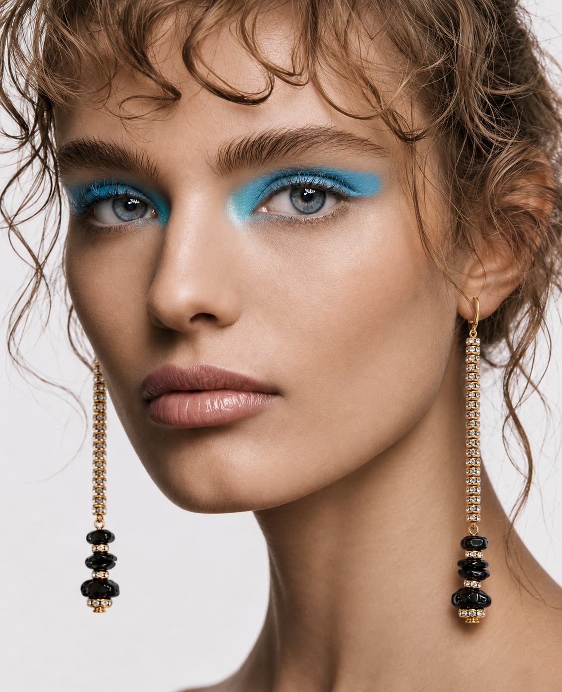 Noir Cascade Gold Crystal Duster Earrings