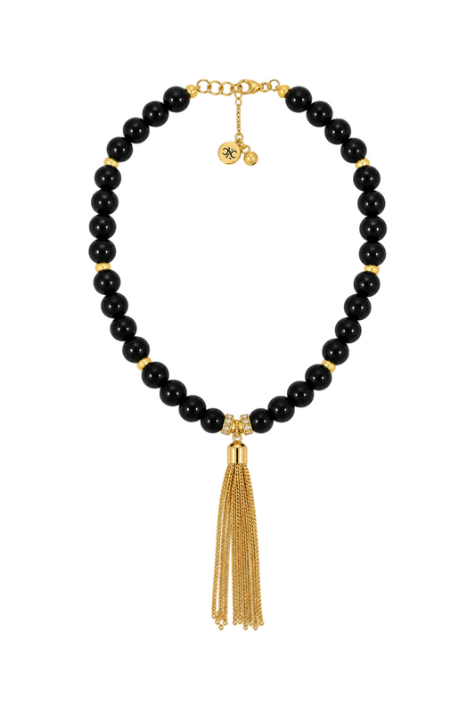 Cruz Charm Tassel Necklace Black