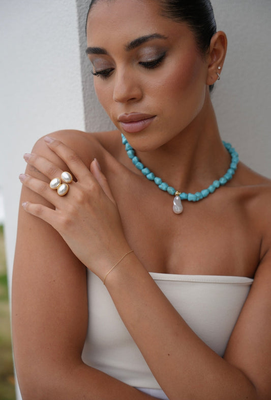 Amalfi Turquoise and Pearl Micro Necklace