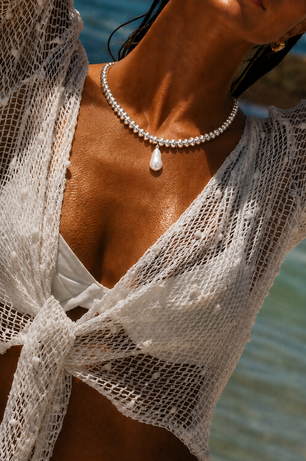Amalfi Pearl Drop Silver Necklace