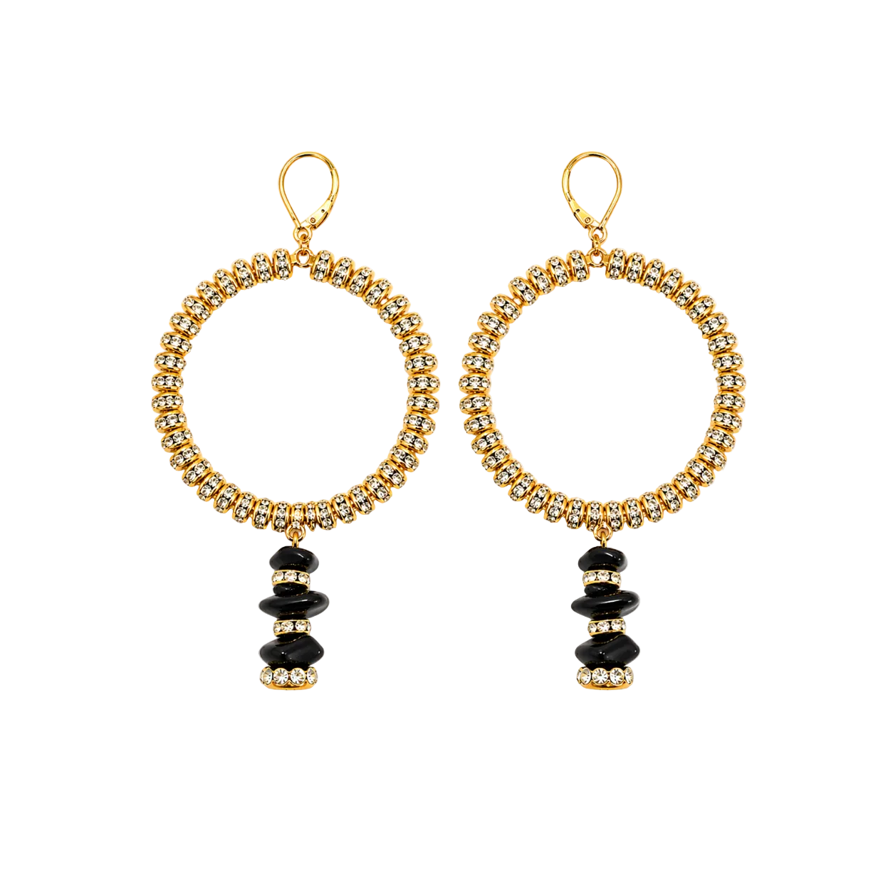 Monaco Black and Gold Crystal Hoops