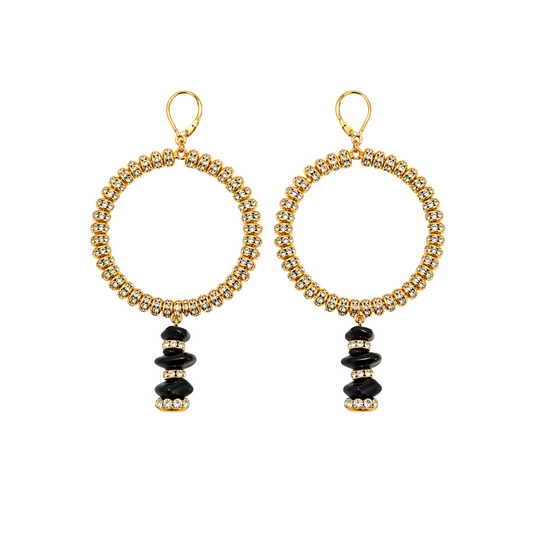 Monaco Black and Gold Crystal Hoops