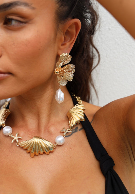 Underwater Forest Earring in Gold Pearl