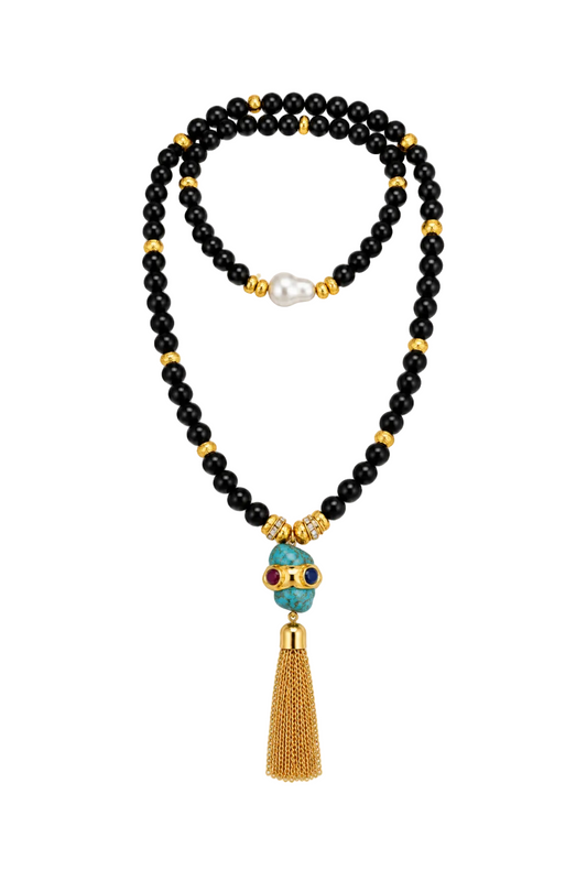 Cruz Charm Long Wrap Necklace Black