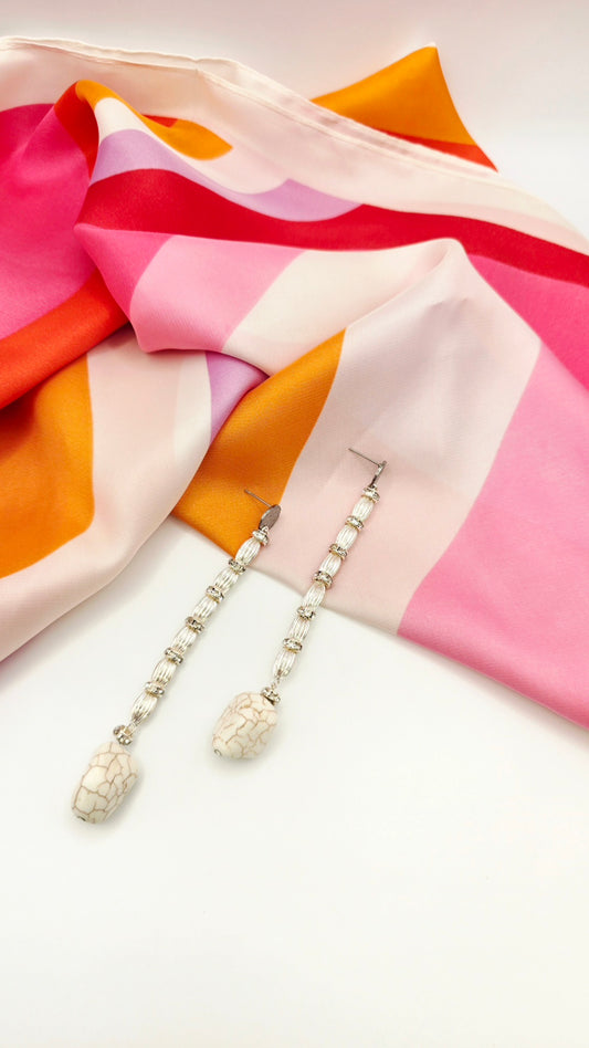 AMALFI WHITE & SILVER COLUMN EARRINGS