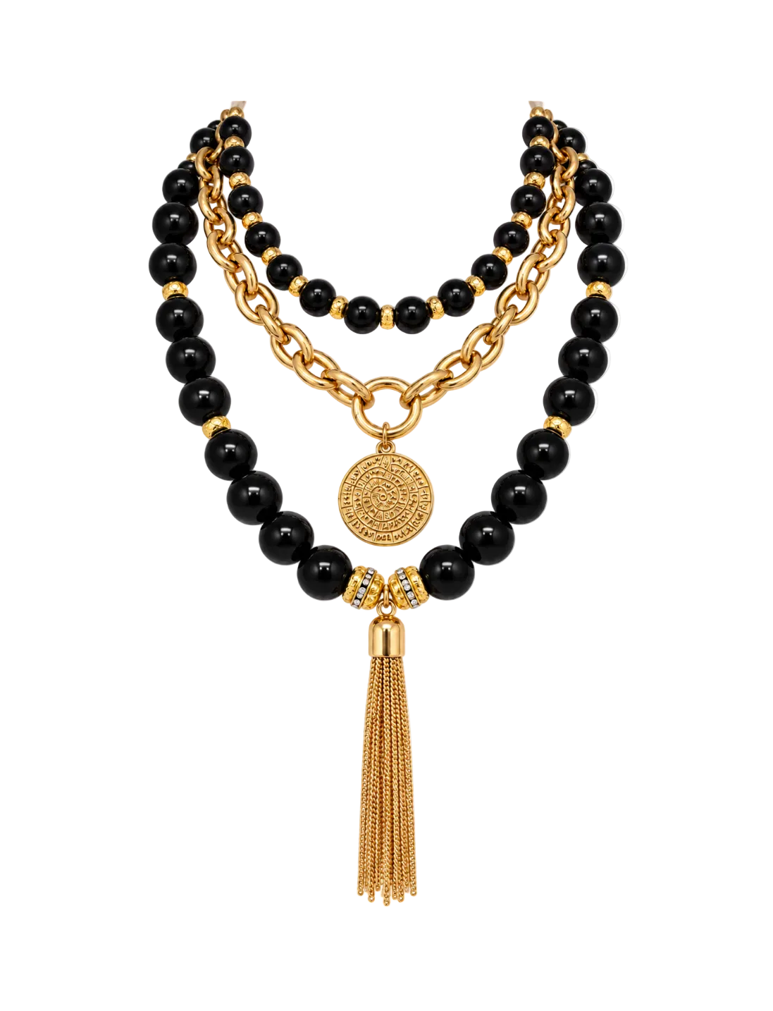 Cruz Charm Necklace Stack Black
