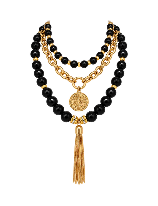 Cruz Charm 3 X Necklace Stack Black