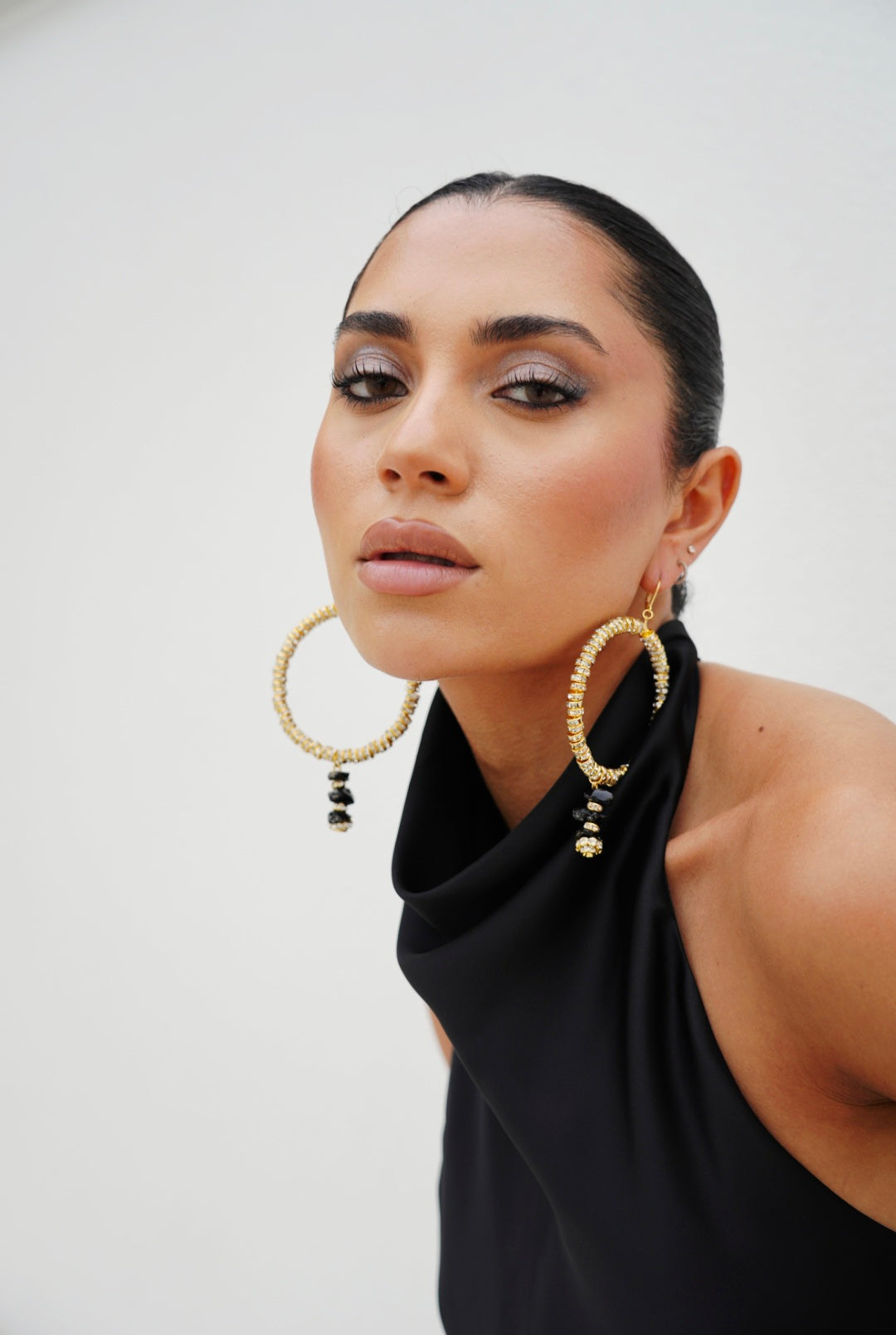 Monaco Black and Gold Crystal Hoops