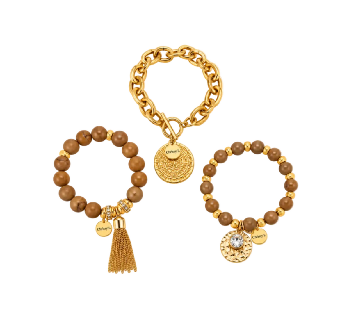 Cruz Charm Bracelet Stack Camel