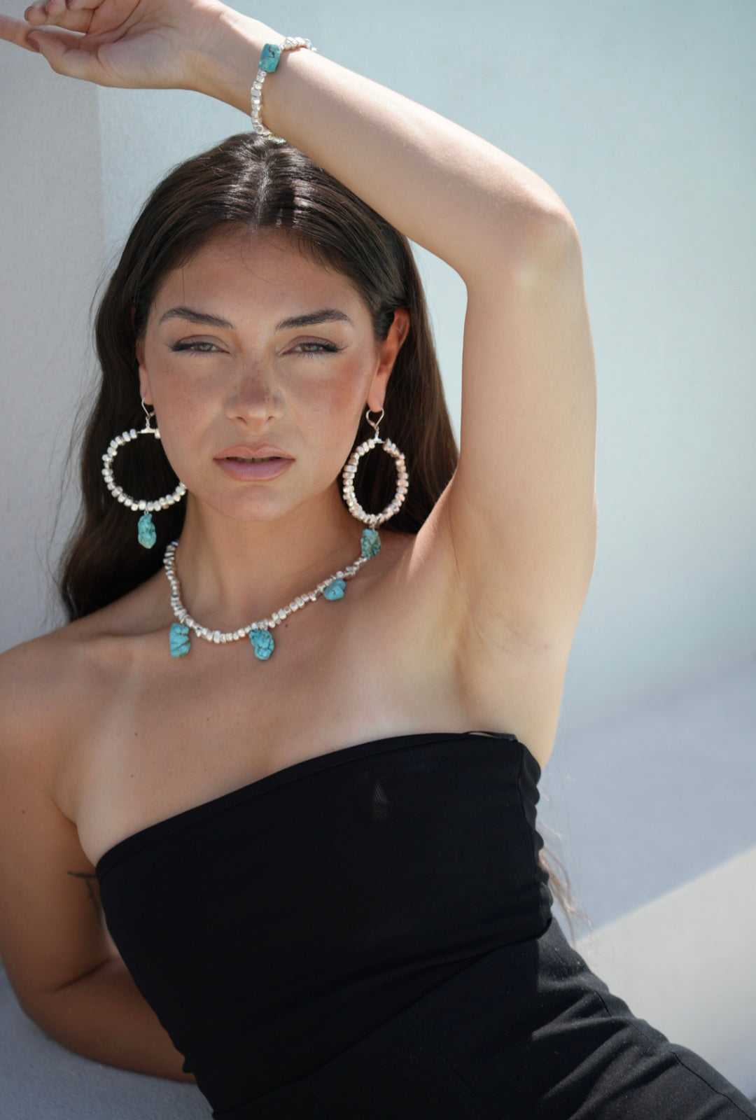 Amalfi Soleil Turquoise Silver Hoop Earrings
