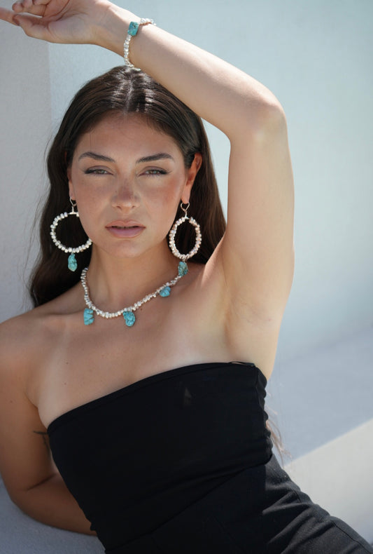 Amalfi Soleil Turquoise Silver Hoop Earrings