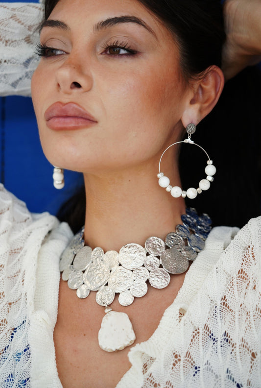 RIVIERA White Mini Hoop Earrings